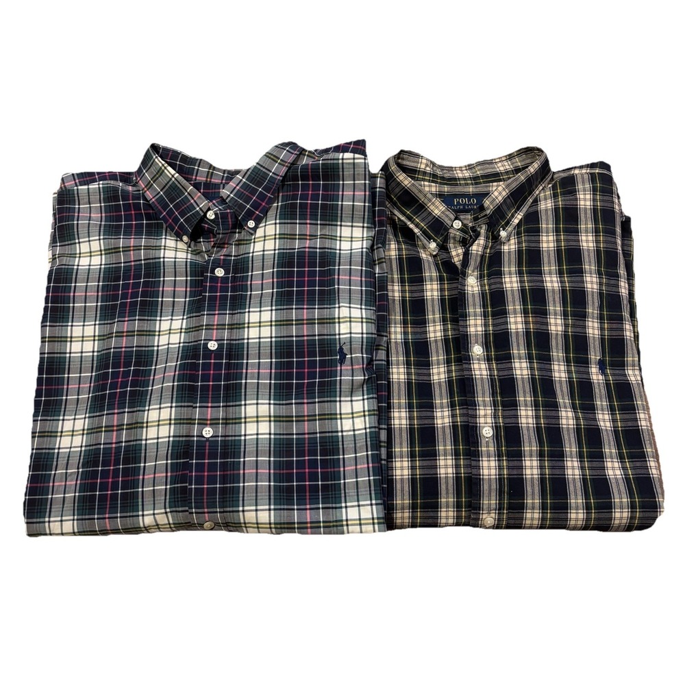 Lot Of 2 Polo Ralph Lauren Plaid Button Down Shirts Men's 3XLT Pony Embroidered